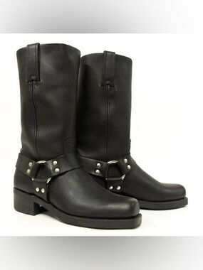 Frye Harness Black Leather Mens Sz 10.5 Motorcycle Boots Made in USA NWOB